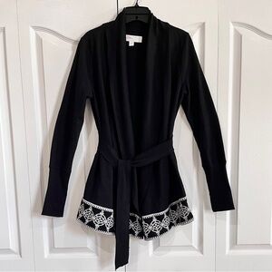 Anthropologie LILKA Black long sleeve open front sweater with tie belt M